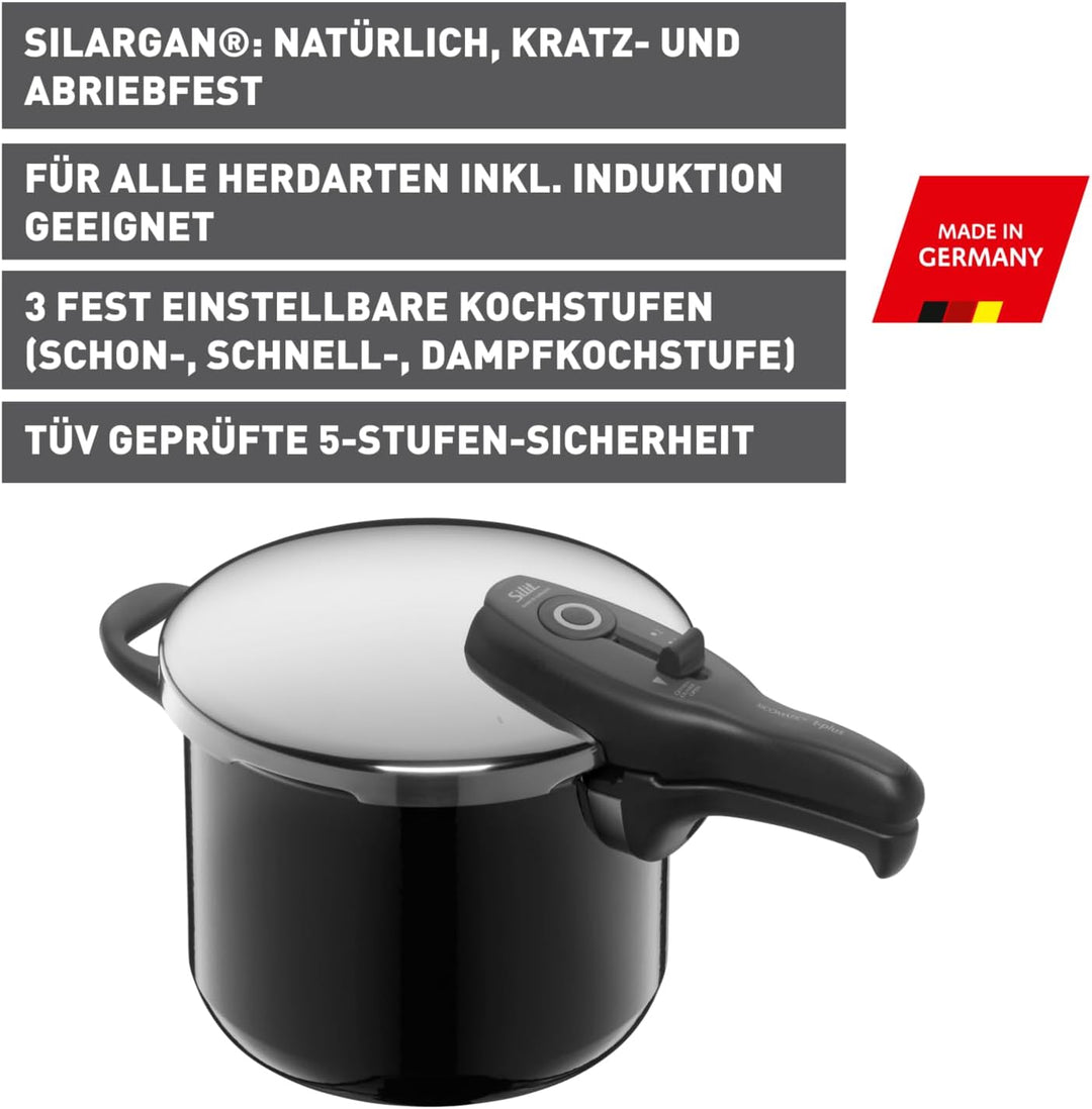 Silit Sicomatic t-plus Schnellkochtopf 6,5l, Schnelltopf 22 cm, Silargan Funktionskeramik, Induktion
