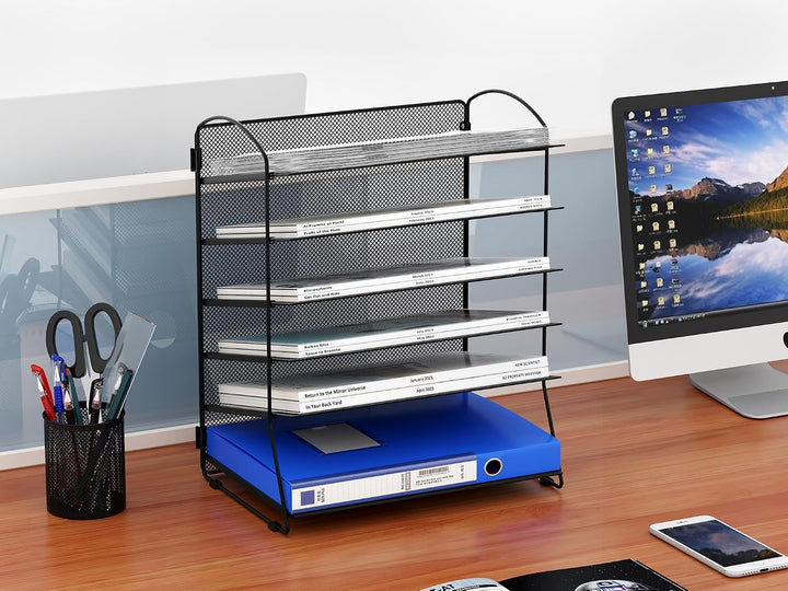 EasyPAG 6 Fächer A4 Metall Büro Schreibtisch Organizer Dokumentenhalter Aktenablage Zeitschriftenhal
