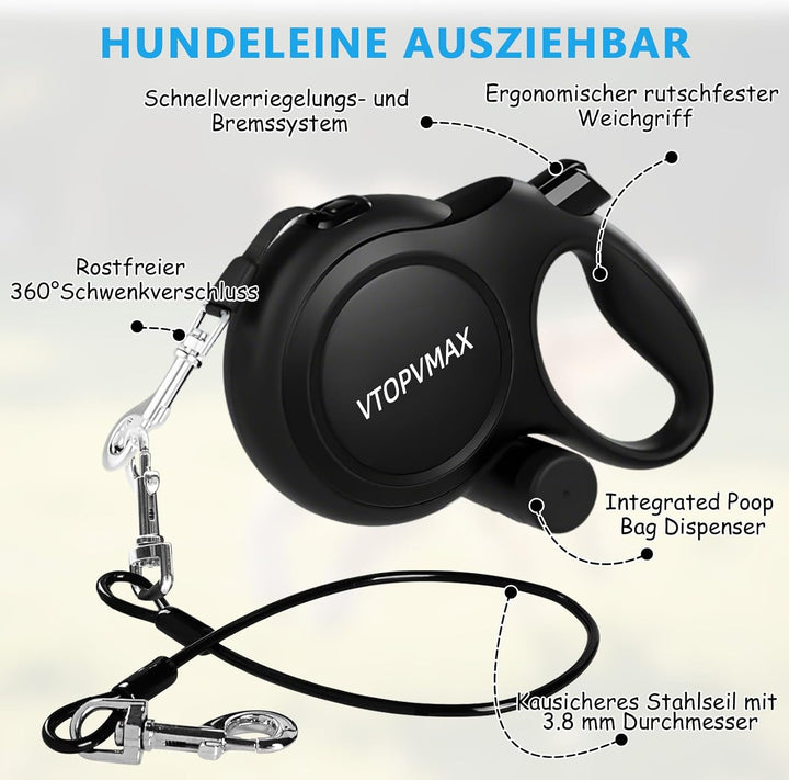 Rollleine 8m - Ausziehbare Hundeleine für Mittelgrosse/Grosse Hunde bis 50kg, Starke Leine mit Kausi