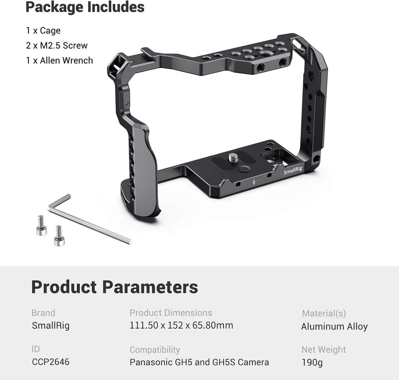 SMALLRIG GH5 Cage Käfig für Panasonic GH5 / GH5S / GH5 II mit Eingebaut NATO Rail und Cold Shoe - CC