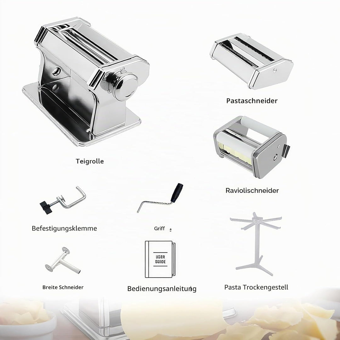 MZTOGR Pasta Maker machine, Set mit 6 Stück 150 mm Stahl Nudelmaschine mit 9 einstellbaren Dickenein