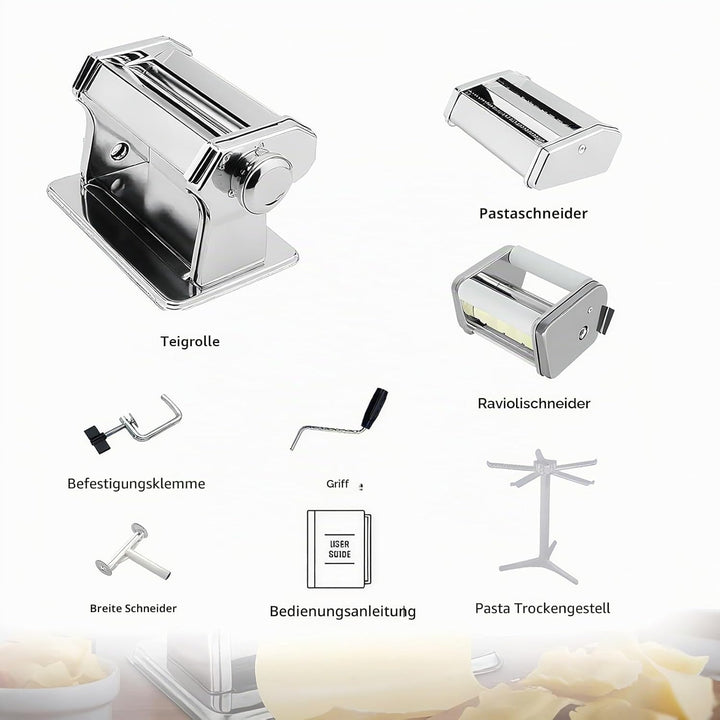MZTOGR Pasta Maker machine, Set mit 6 Stück 150 mm Stahl Nudelmaschine mit 9 einstellbaren Dickenein