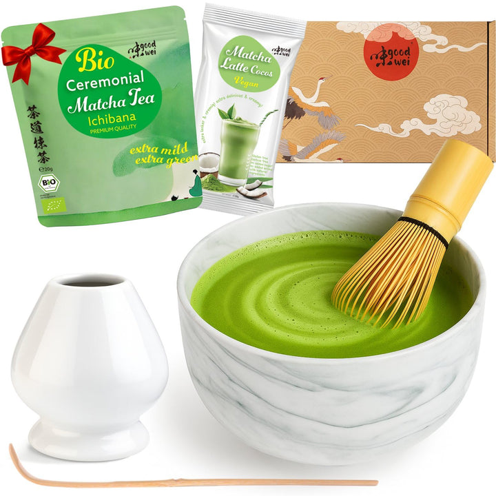 Goodwei BIO Matcha aus Japan im Matcha-Set komplett mit hochwertiger Matcha Schale aus Keramik, Matc