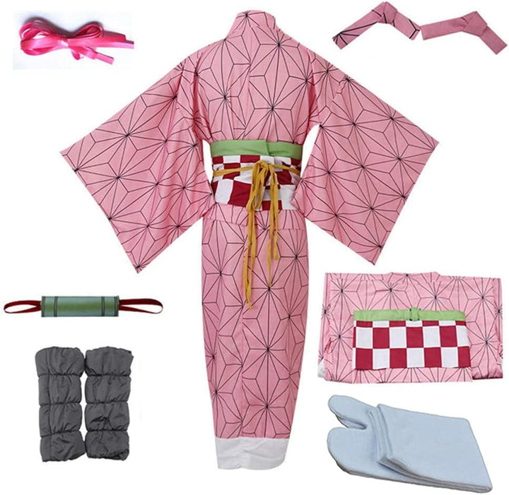 kelihood Japanischer Anime Demon Slayer Cosplay: Neozo Kamado Cosplay Kostüm Kimono Set Anime Cospla
