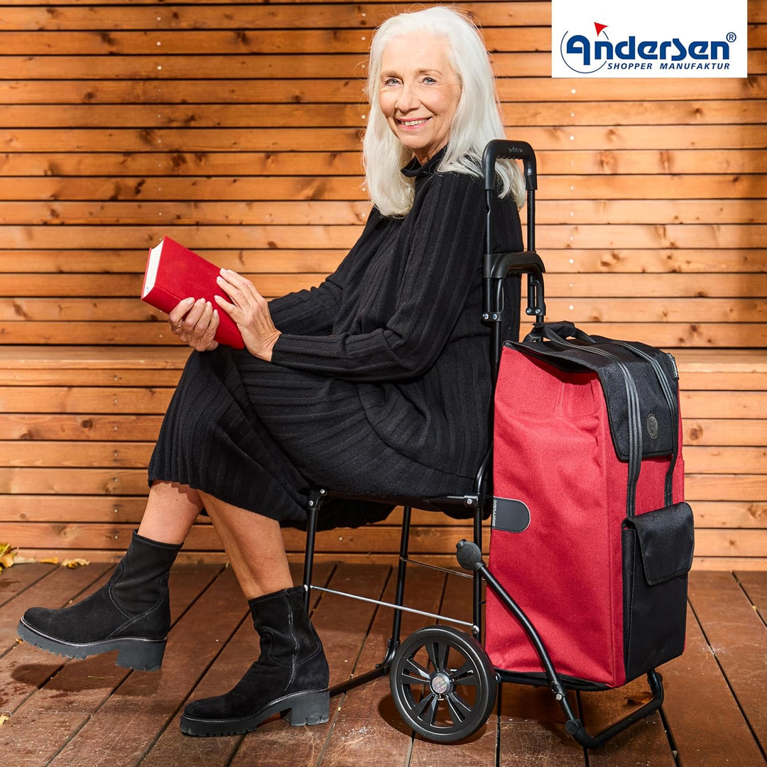 ANDERSEN Einkaufstrolley - Komfort Shopper Senta 2.0 rot | mit Sitz, klappbar, aus Stahl, bis 50 kg