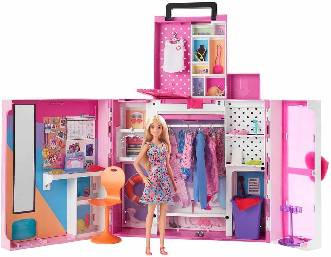 Barbie HGX57 - Traum-Kleiderschrank mit Puppe (blond), Kleidung und diversen Zubehör-Teilen für toll