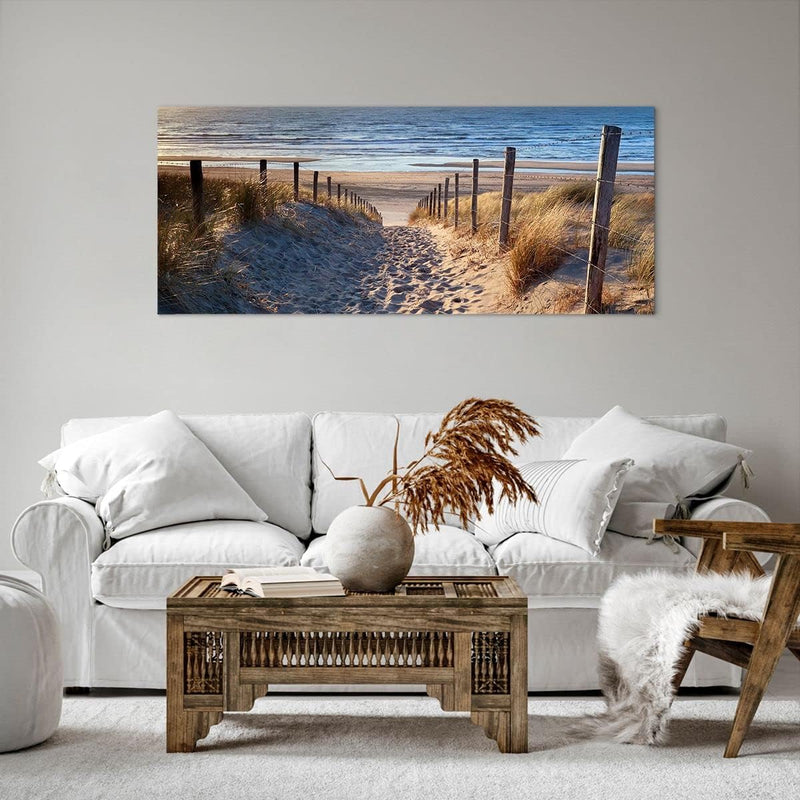 Wandbilder Dekoration Wohnzimmer Meer Strand Düne Panorama Bilder auf Leinwand 120x50cm Leinwandbild