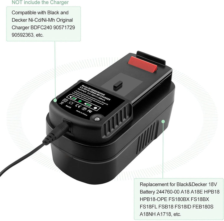 3.5Ah 18V ErsatzAkku für Black & Decker 18V Akku A1718 A18NH HPB18 HPB18-OPE A18 Feuersturm A18 FS18