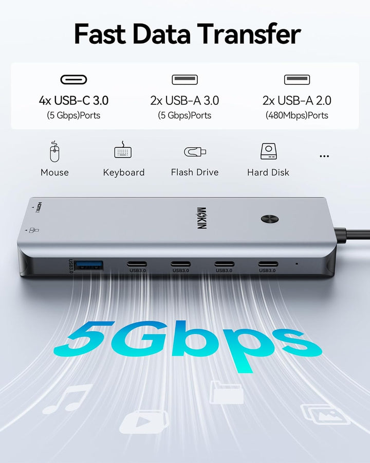 Laptop Docking Station Dual Monitor, USB C Hub mit 2 HDMI, RJ45 Ethernet, 5 Gbps USB C/A, 100W PD fü