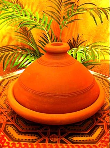 Marrakesch Original Marokkanische Tajine Tuareg Ø 35 cm mit Stövchen | Handgetöpfert aus naturbelass