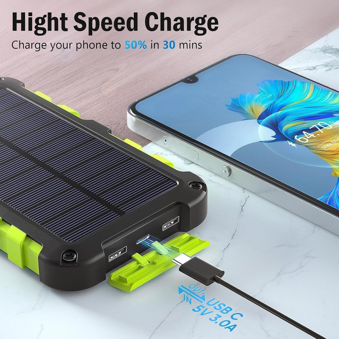 Solar Powerbank 10000mAh PD 15W Tragbares Solar Ladegerät USB C Outdoor Wasserdicht Externer Akku mi