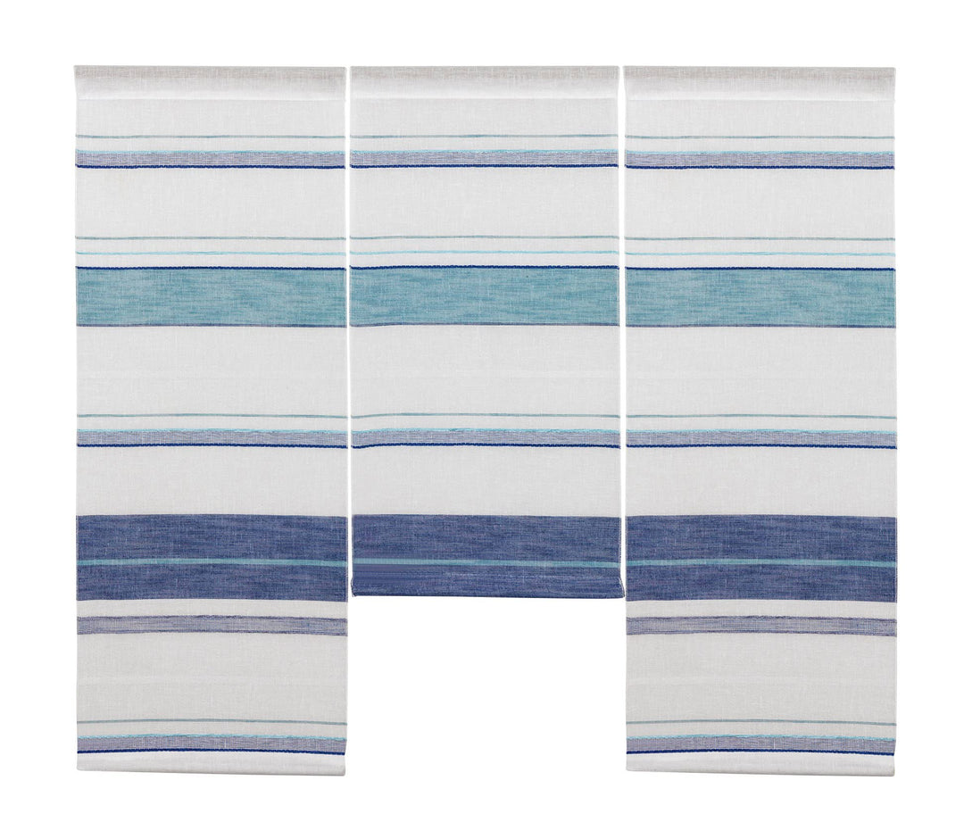 Design Mini Flächenvorhang Set Streifen blau | 4058-01 | 3 Teile | Scheibengardine Gesamtbreite 90cm