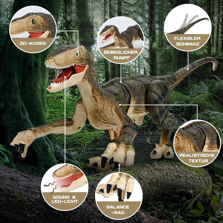 FRUSE Ferngesteuerter Dinosaurier Spielzeug, 2.4 GHz Realistische Velociraptor Roboter mit Gehen, Br