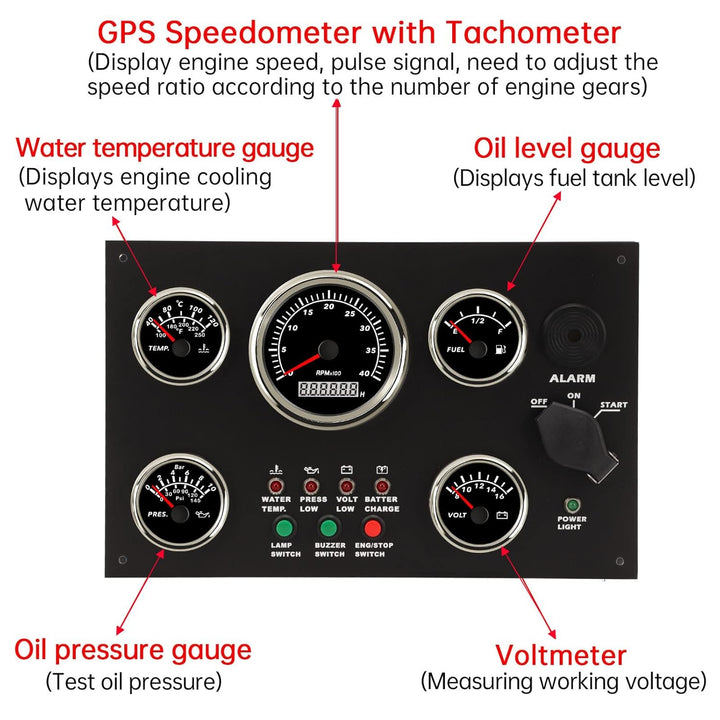 Aramox Marine-Instrumententafel, Boots-Instrumententafel Tachometer Kraftstoffstand Wassertemperatur