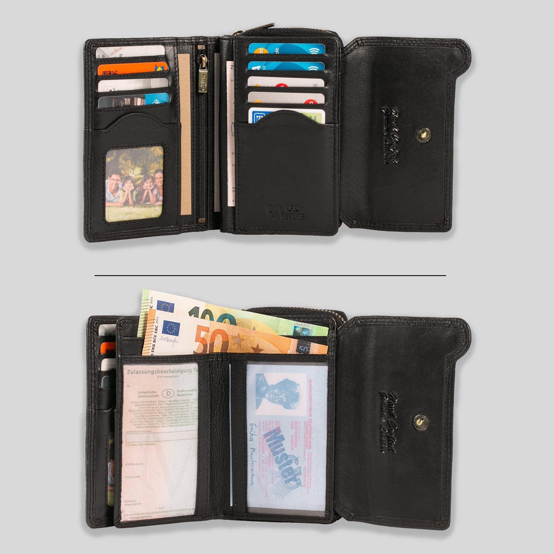 MATADOR Damen Leder Geldbörse TüV geprüfter RFID & NFC Schutz Frauen Portemonnaie Ladies Wallet Blac