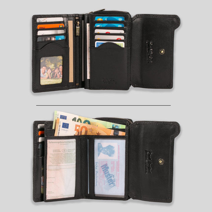 MATADOR Damen Leder Geldbörse TüV geprüfter RFID & NFC Schutz Frauen Portemonnaie Ladies Wallet Blac