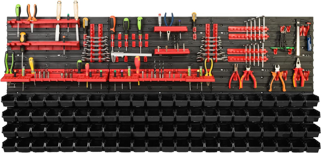 Lagersystem Werkstattregal | 172 x 78 cm | 88 stck. Box | Wandregal mit Werkzeughalterungen und Stap