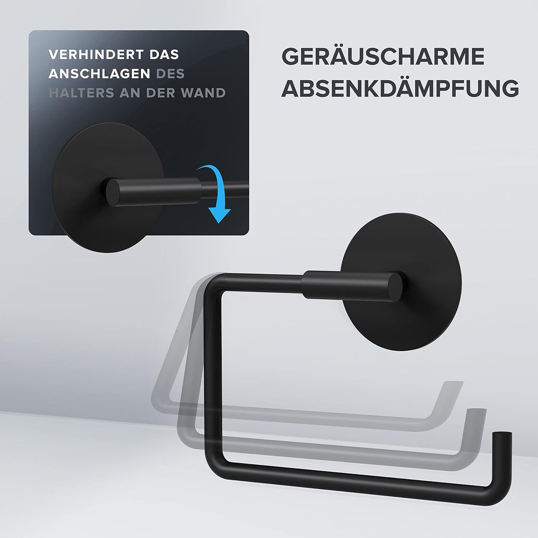 Toilettenpapierhalter Tromoy ohne Bohren schwarz | Klorollenhalter selbstklebend in Edelstahl | WC R