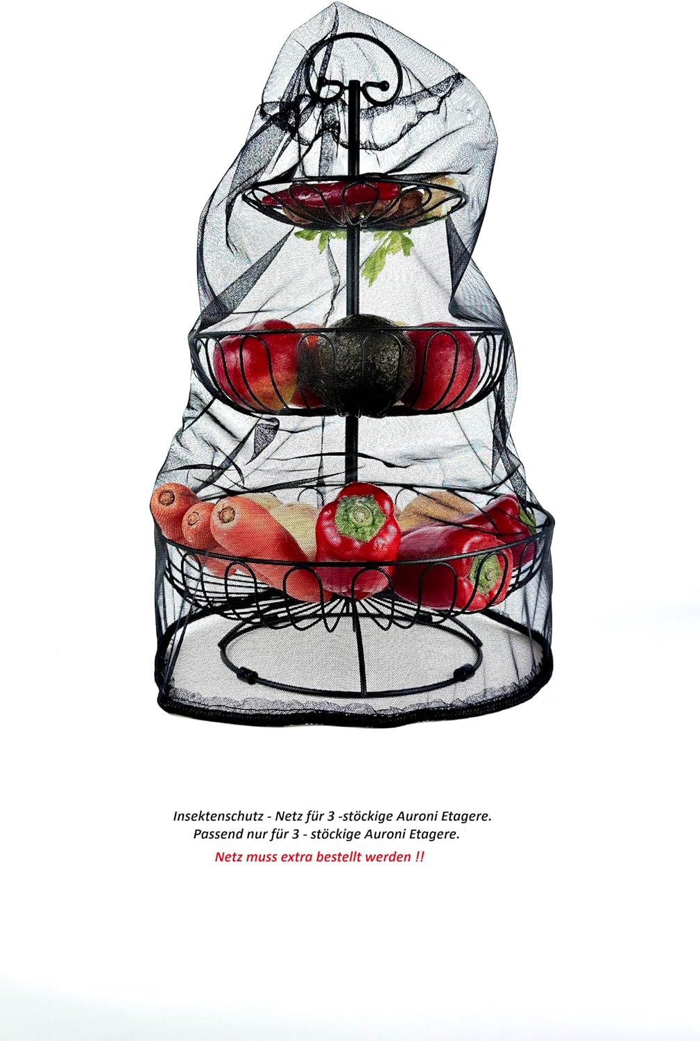 Auroni Obst Etagere 3 Stöckig Obstkorb Obstschale Metall - schwarz - modern - dekorativ für mehr Pla