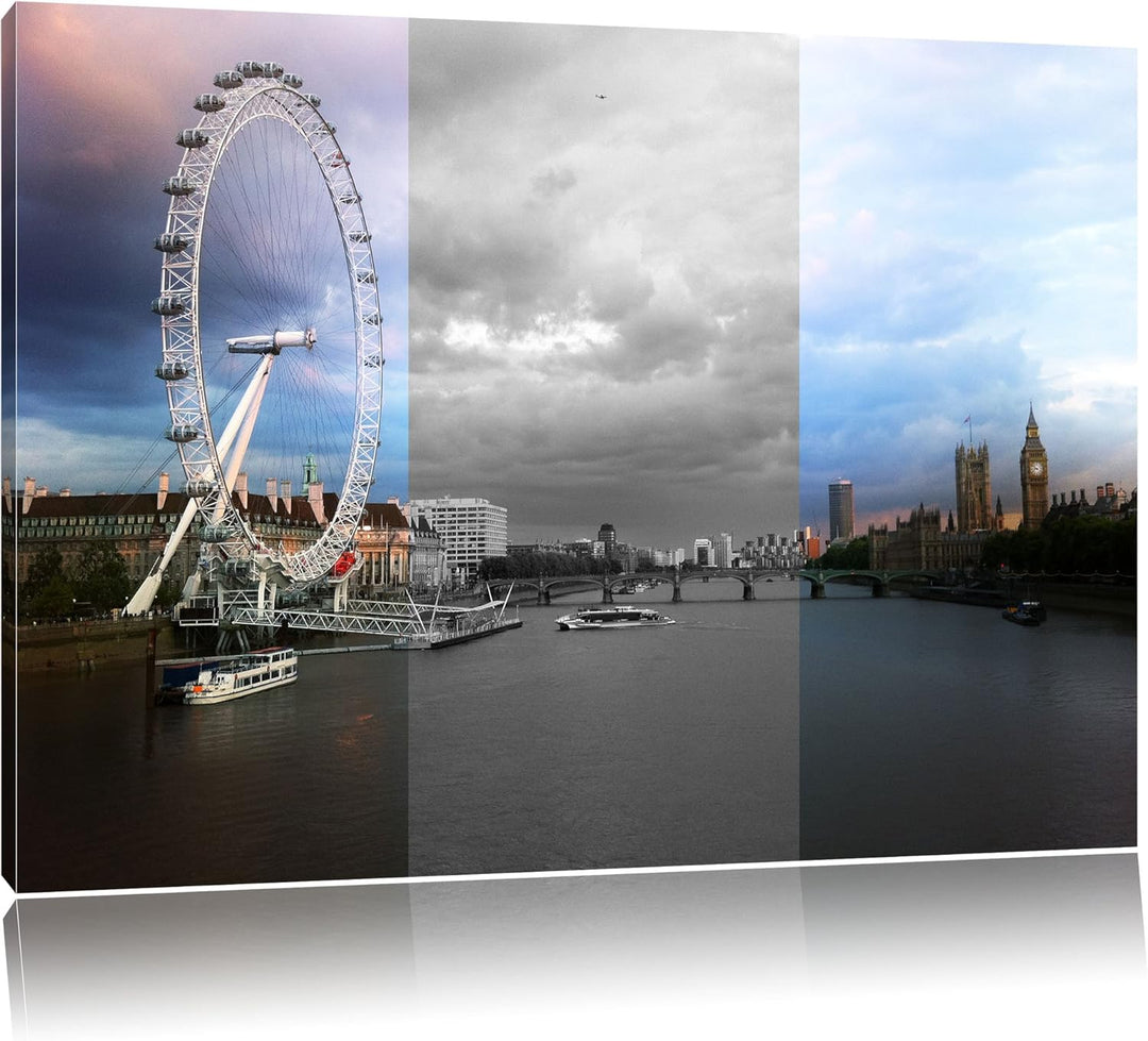 Eindruckvolles London Eye Riesenrad schwarz/weiss Format: 100x70 auf Leinwand, XXL riesige Bilder fe