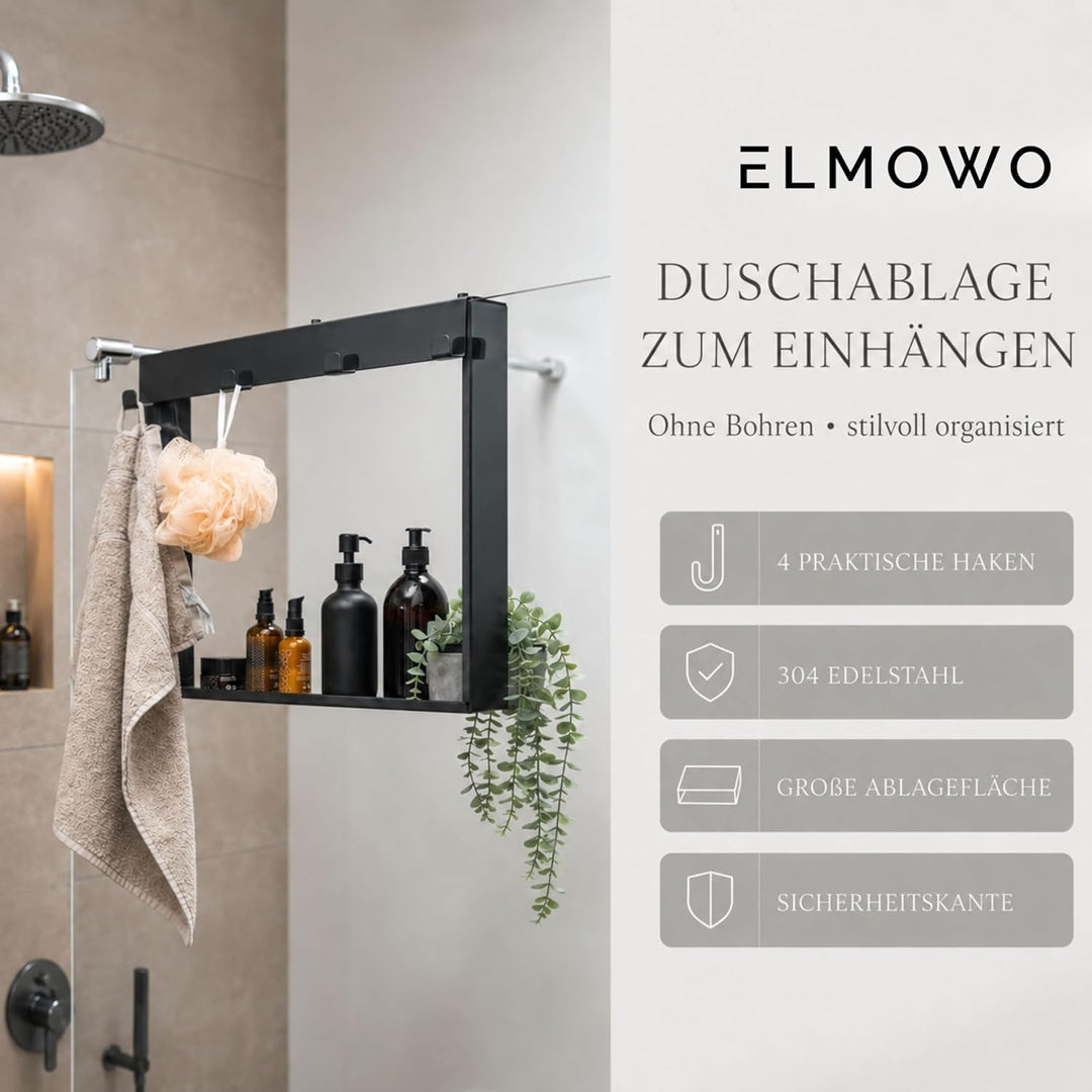 Edelstahl Duschablage zum Hängen ohne Bohren für die Glastür/Glaswand - Duschregal zum Einhängen mit