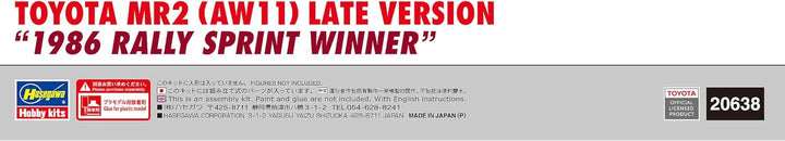 Hasegawa 20638 1/24 Toyota MR2, späte Version, 1986 Rally SprintWinner Modellbausatz, Mehrfarbig