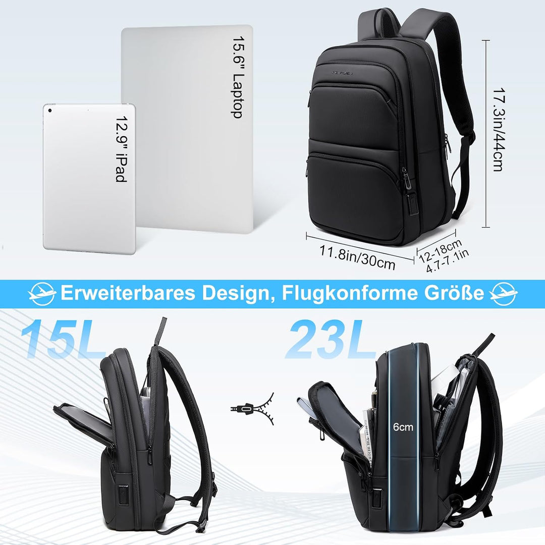 FENRUIEN Leichter Business Rucksack Herren 15.6 Zoll Wasserdicht Notebook Laptop Backpack Erweiterba