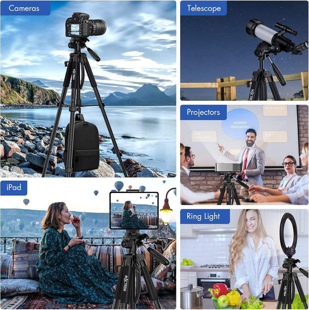MACTREM 75-Zoll-Kamerastativ für Sony Canon Nikon, leichtes Reise-Video-Aluminium-Stativ mit Handy-H