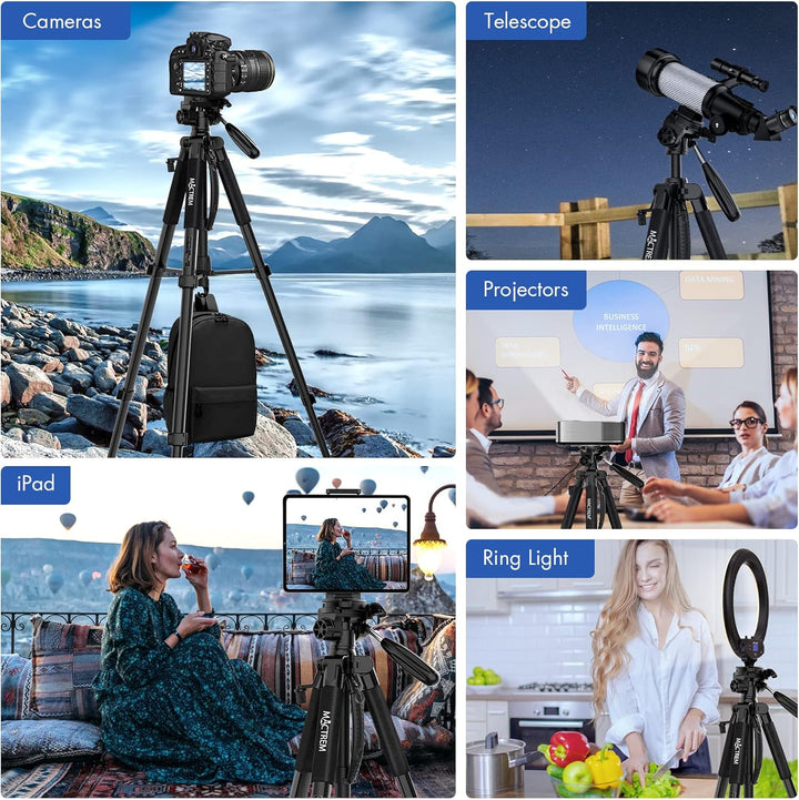 MACTREM 75-Zoll-Kamerastativ für Sony Canon Nikon, leichtes Reise-Video-Aluminium-Stativ mit Handy-H