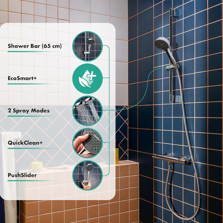 hansgrohe Activera Select S - Duschset mit Duschkopf wassersparend (EcoSmart+, 2 Strahlarten), Dusch