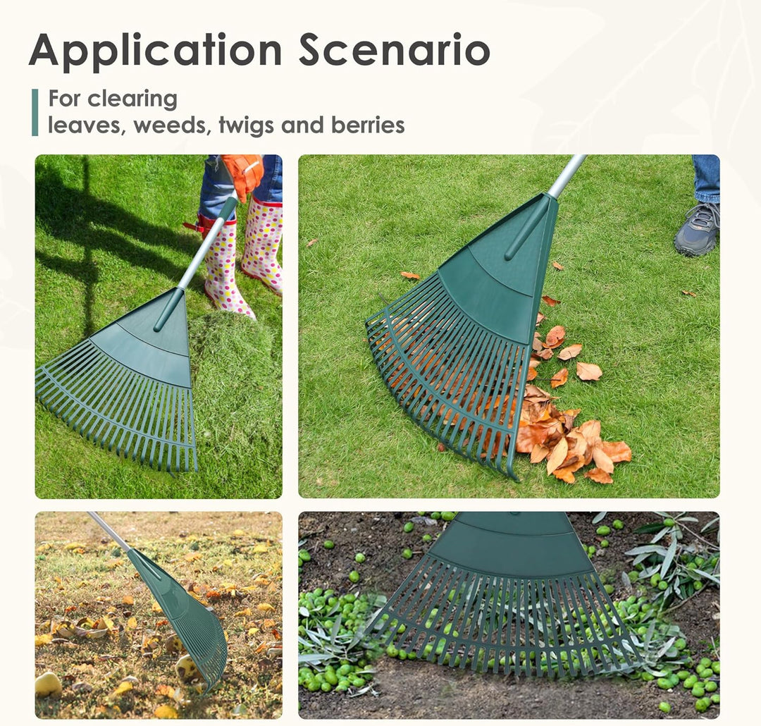 ORIENTOOLS Garten Laubrechen, Garten Rechen für Rasen Laub mit verstellbarem Griff 120 bis 165 cm Re