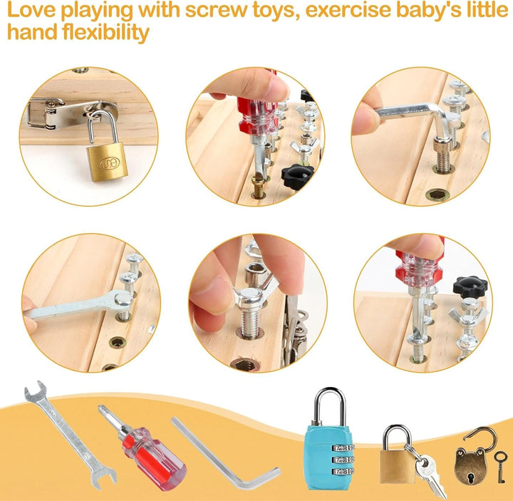 Montessori Spielzeug ab 3 4 5 Jahre, Holzspielzeug Motorikspielzeug mit Schraubendreher, Busy Board
