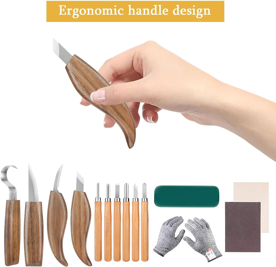 Holz-Schnitzwerkzeug Set, 15PCS Holz Schnitzmesser, Holz Schnitzen Set, Carving DIY Schnitzset mit S