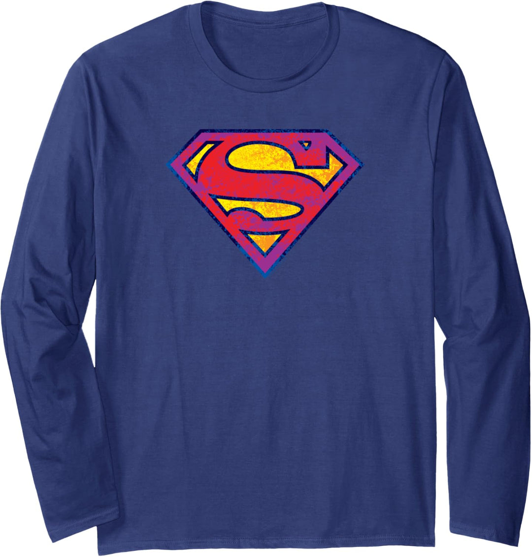 Superman Neon Distress Logo Langarmshirt