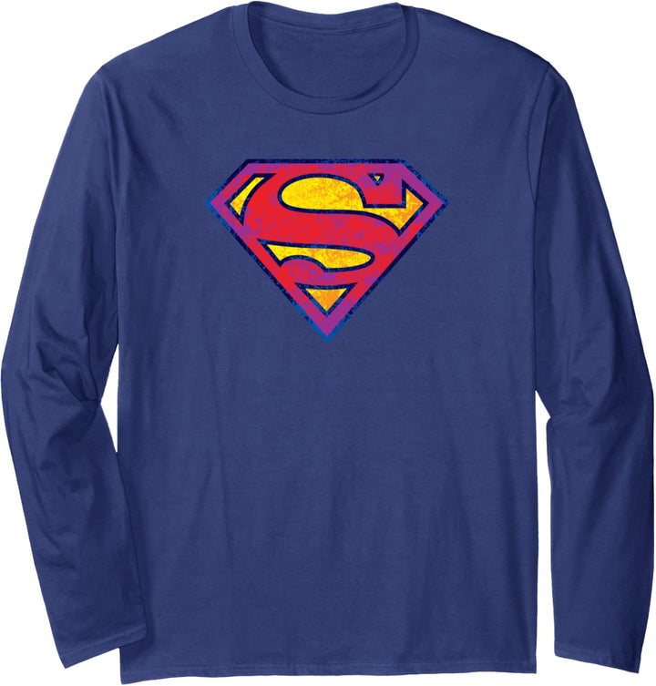 Superman Neon Distress Logo Langarmshirt