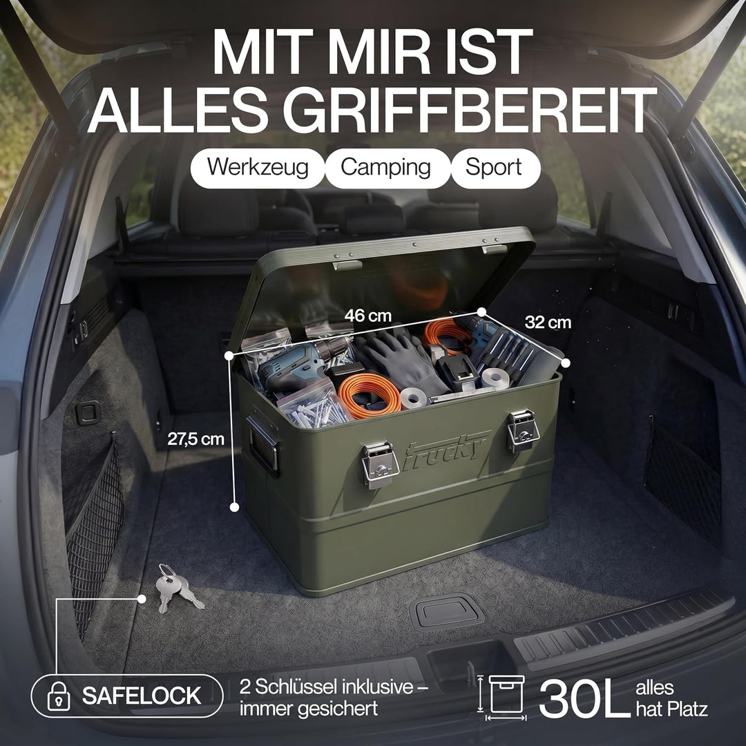 Aluminium Box mit Deckel Grün 30L Alukiste Alu Kiste Abschliessbar Trucky | 46 x 32 x 28 cm, Transpo