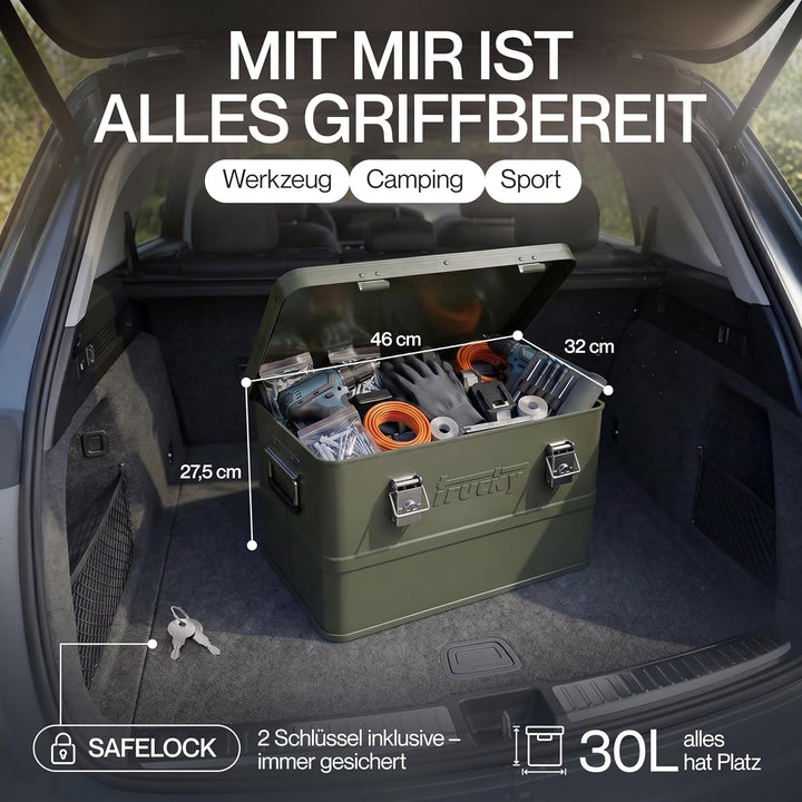 Aluminium Box mit Deckel Grün 30L Alukiste Alu Kiste Abschliessbar Trucky | 46 x 32 x 28 cm, Transpo