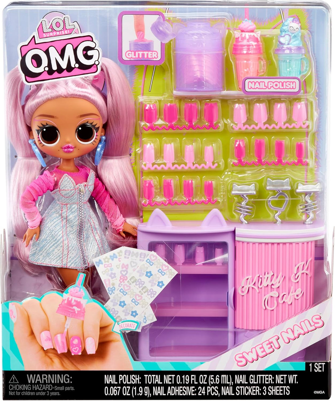 L.O.L. Surprise! OMG Sweet Nails - Kitty K Café - 15 Überraschungen, darunter echter Nagellack, Pres