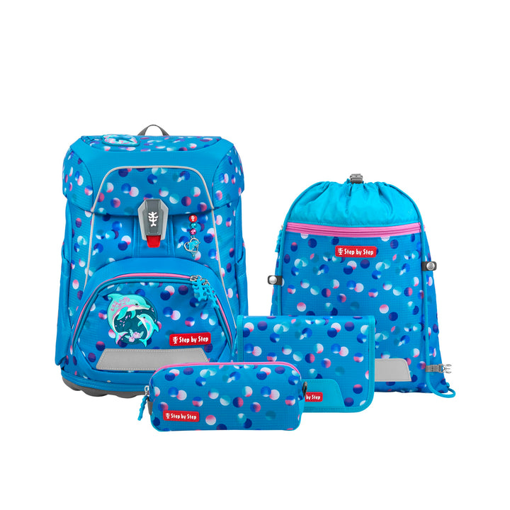 Step by Step Schulranzen-Set FIT „Dolphin Finja“ 5-teilig, blau, Delfin-Design, ergonomischer Tornis