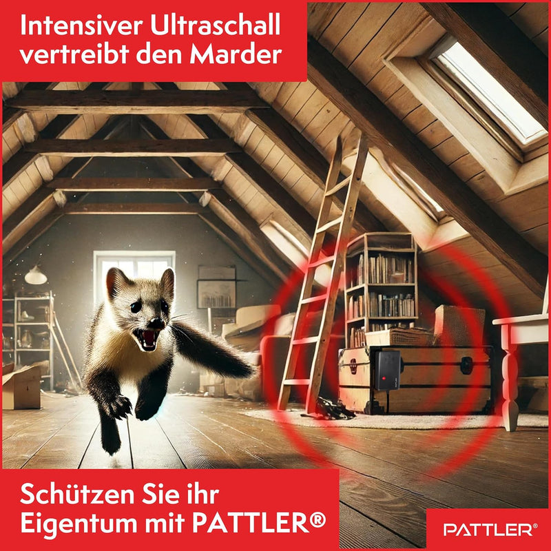 PATTLER® Marderschreck mit Stecker für 60m² - perfekt für Dachboden, Haus, Garten, Garage - Anschlus