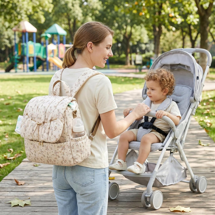 Geblümte Wickeltasche, geblümter Wickelrucksack, Tasche mit mehreren Taschen für Mütter, stilvoller