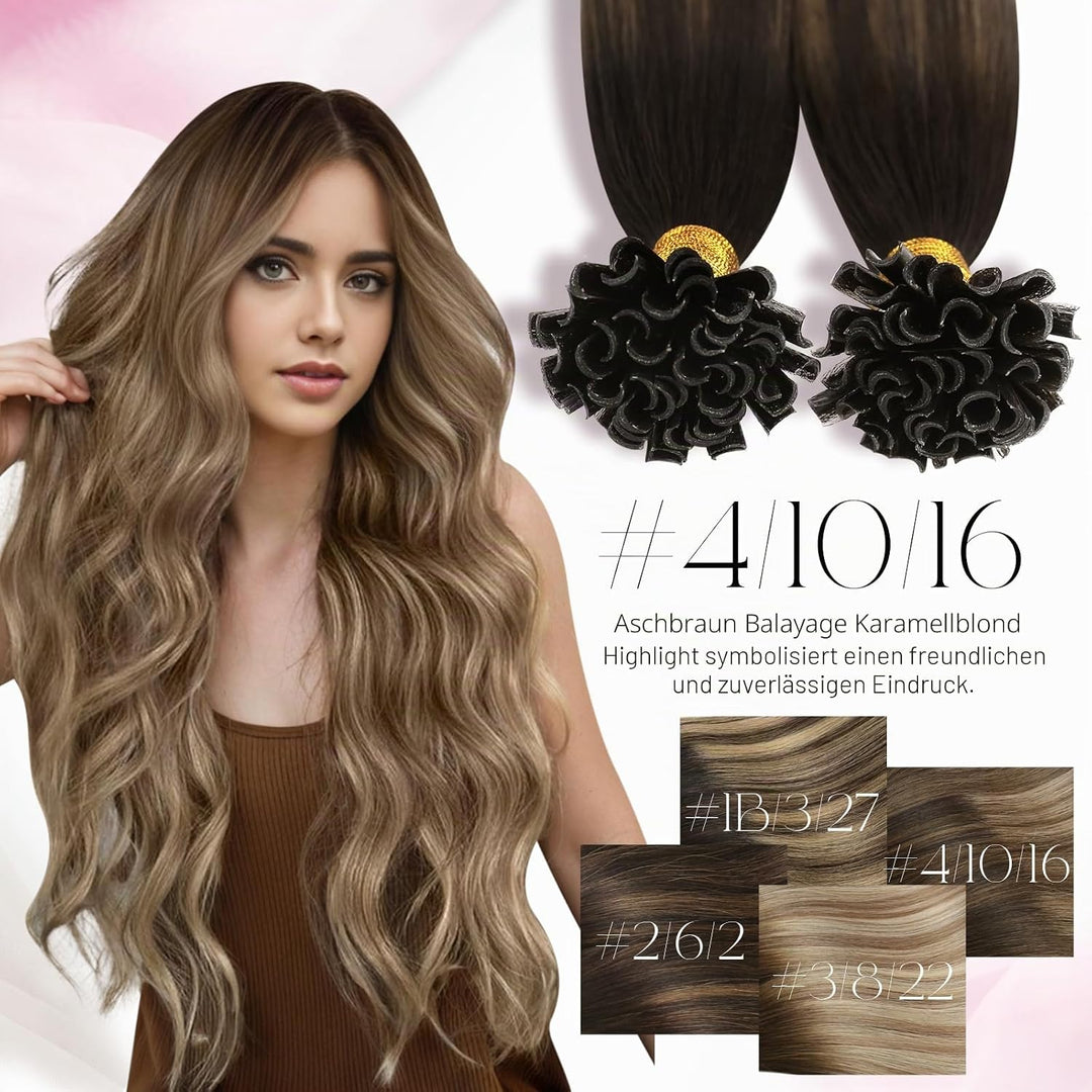 Moresoo U Tip Extensions Echthaar Bonding Ombre Braun Haarverlangerung Echthaar Remy Keratin Bonding