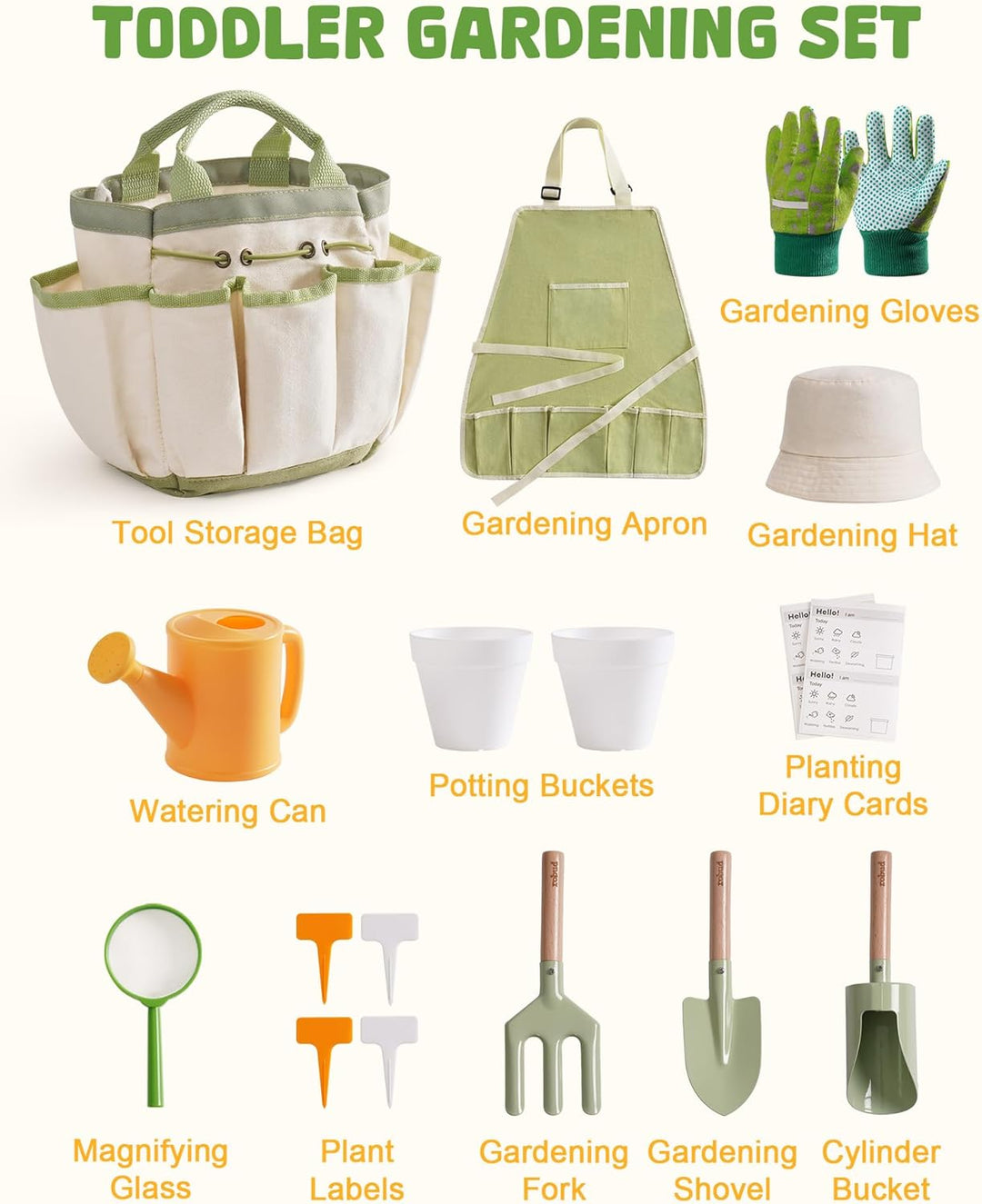 ROBUD Kinder Gartenarbeit Set, 18 PCS Kleinkind Gartengeräte Kit mit Schürze, Handschuhe, Schaufel,