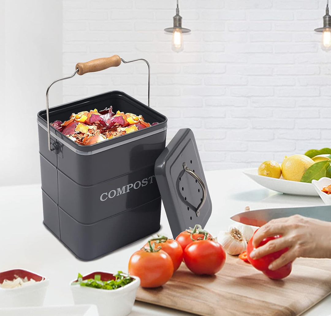 Metall komposteimer mit Deckel Küche biomülleimer Arbeitsplatte und Unterschrank Mini komposter, 6L