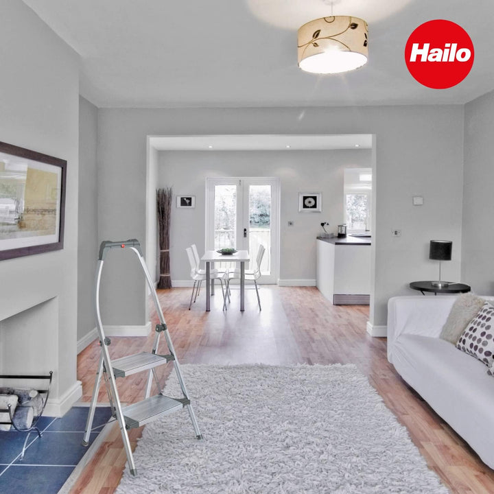 Hailo LivingStep Comfort, Alu-Klapptritt, 3 Stufen, hoher Sicherheitshaltebügel, Füsse mit Soft-Grip