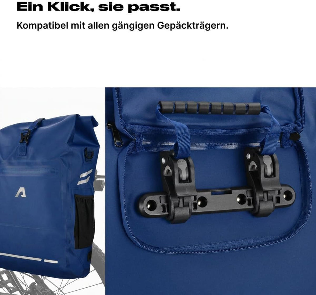 Alpensattel 3-in-1 Fahrradtasche 25 L – Gepäckträgertasche, Rucksack & Umhängetasche – wasserdicht,
