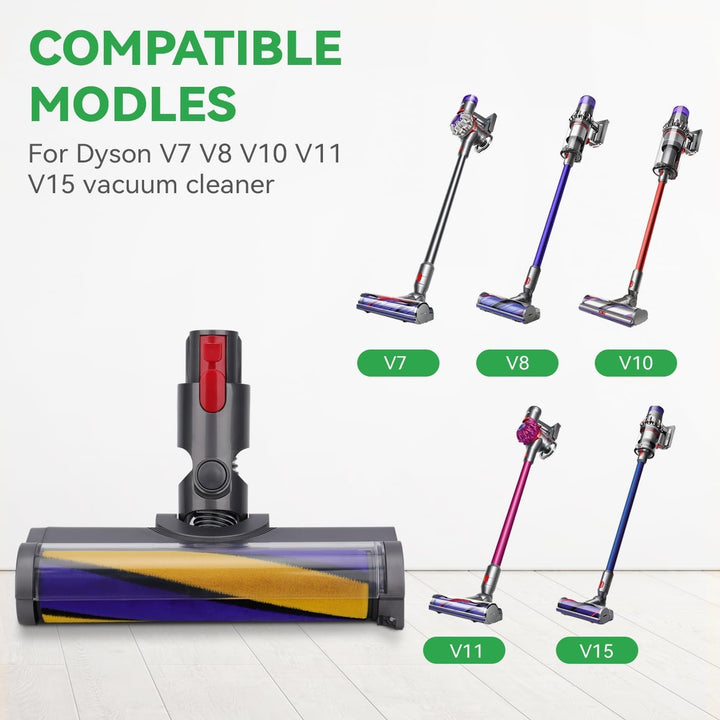 Softwalze Bodendüse Kompatibel mit Dyson V7 V8 V10 V11 V15 Staubsauger | Ersatzbürste mit LED | Stau