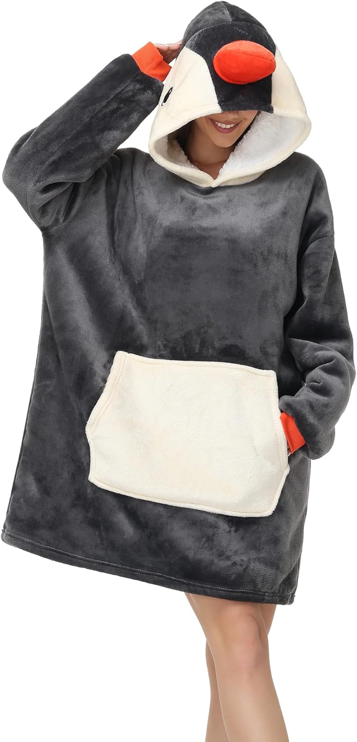 LATH.PIN Panda Übergrosse Decken-Hoodie Flanell mit Kapuze Pulloverdecke Sweatshirt Unisex Kapuzenpu