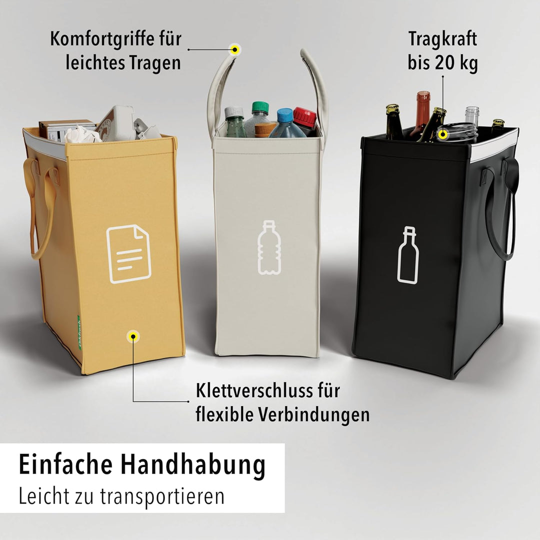 qikfresh - Mülltrennsystem 3er Set | Abfalltrennsystem mit 3 Fächer zum Recycling von Altglas, Altpa