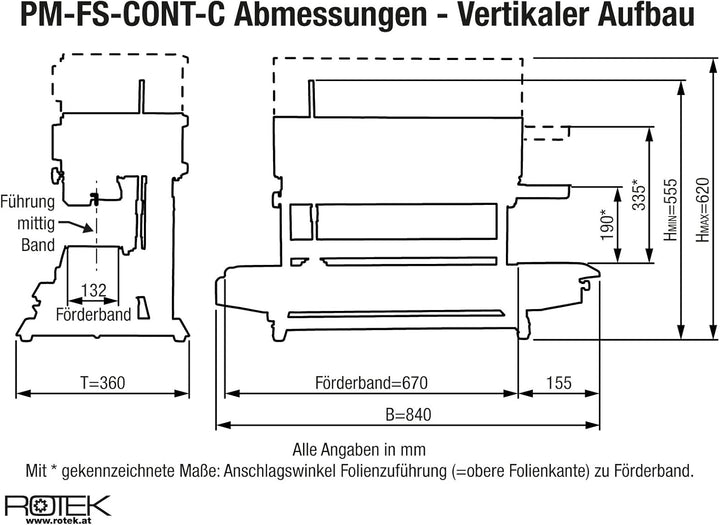 Rotek Endlos-Folienschweissgerät für vertikale oder horizontale Nutzung mit Codiereinheit, PM-FS-CON